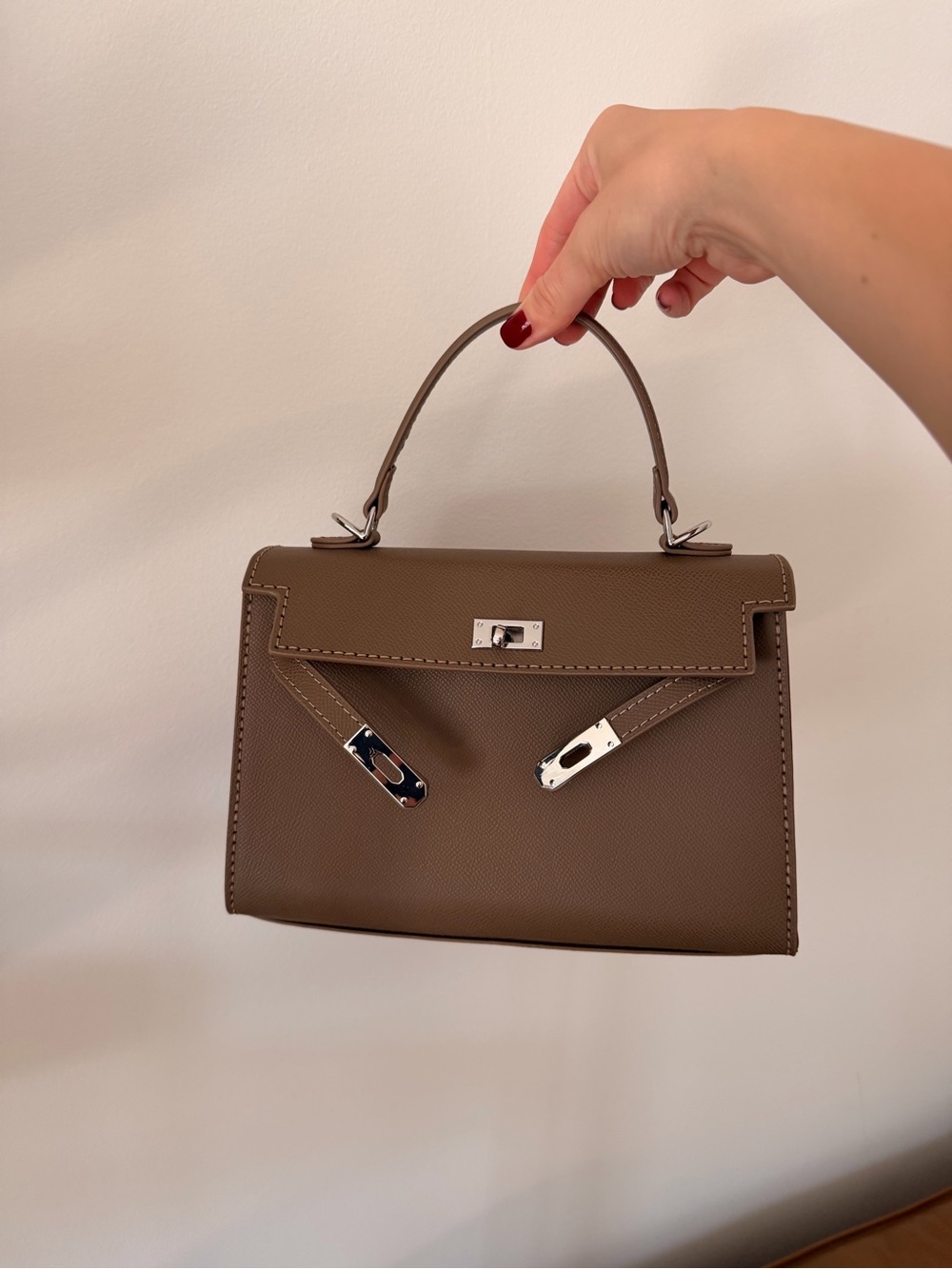 Structured Mini Top-Handle Bag in Taupe